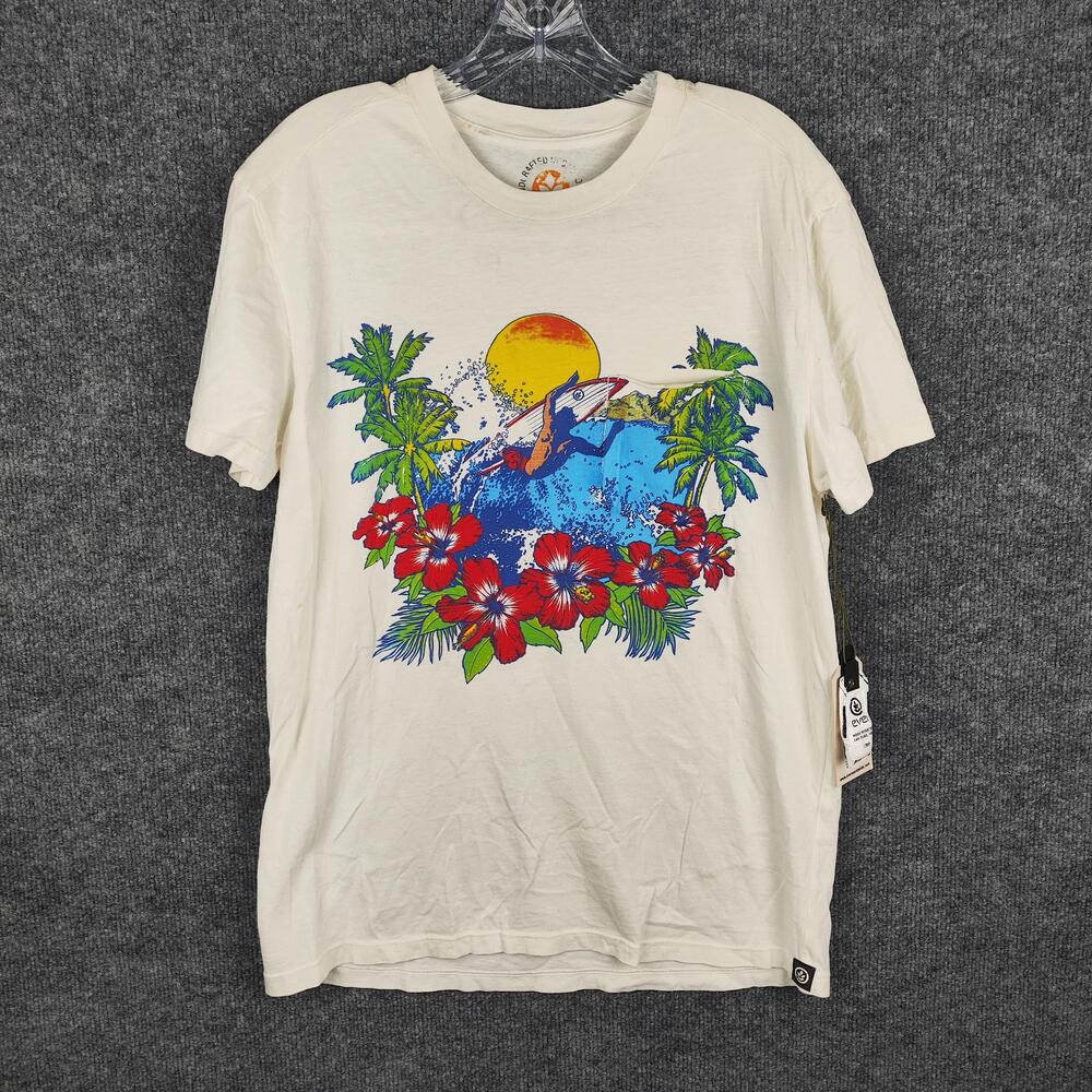 Ever Shirt Mens Medium White Surfer Tropical Hawaiian Floral Pocket Graphic Tee